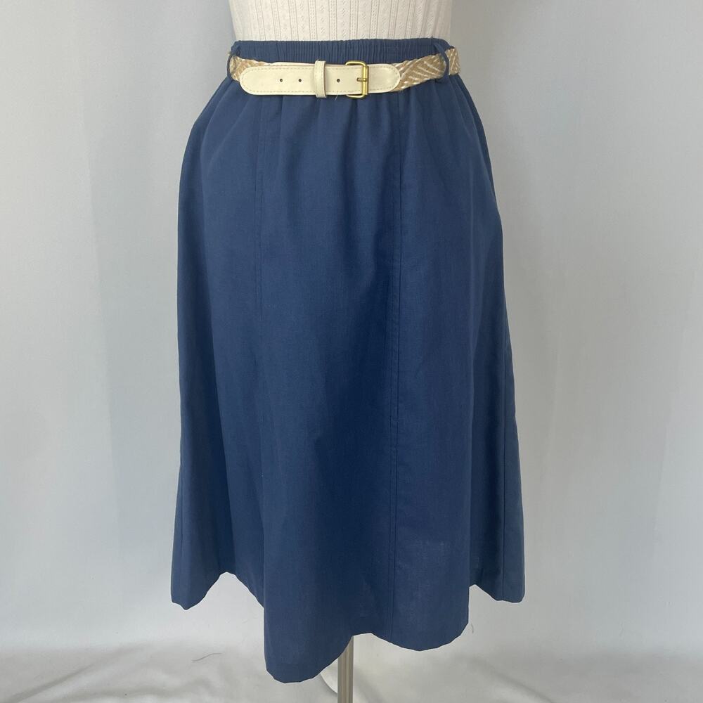 Vintage A Line Skirt Size 12 Blue Solid Minimal Preppy Twee Academia Office 80s